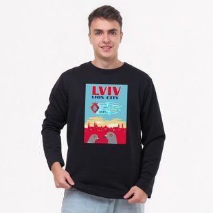 Свитшот лонг мужской с принтом Львов  - Lion Сity, черный, XL LMLV00 фото