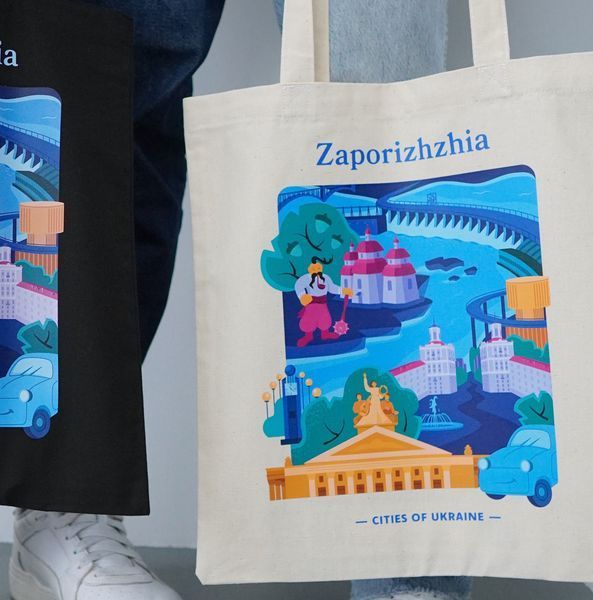 Екосумка, торба, шопер з принтом Запоріжжя, бежевий, 38х40 см SHZP00 фото