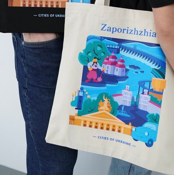 Екосумка, торба, шопер з принтом Запоріжжя, бежевий, 38х40 см SHZP00 фото