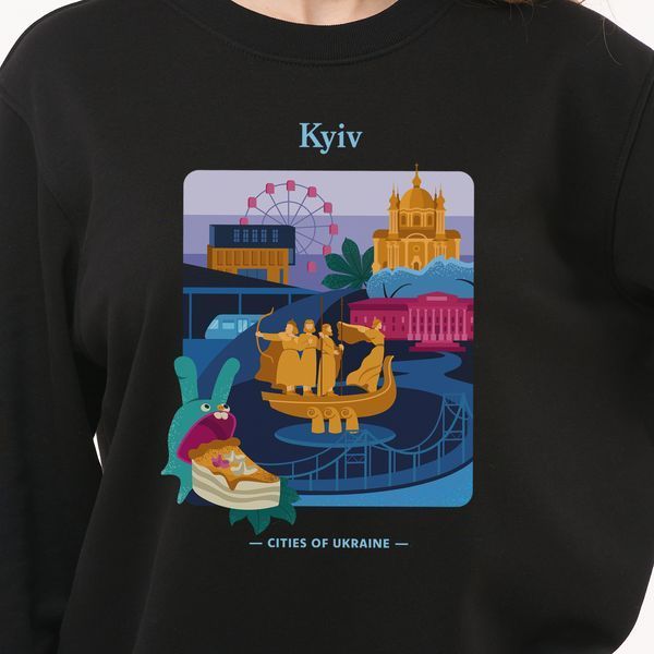 Світшот лонг жіночий з принтом Київ, чорний, S LFKV00 фото