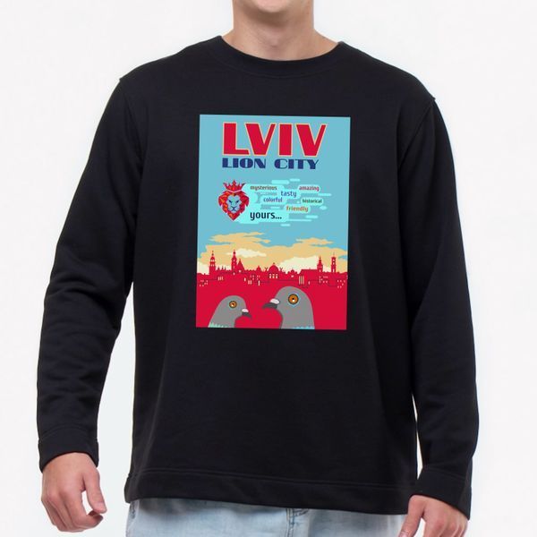 Свитшот лонг мужской с принтом Львов  - Lion Сity, черный, XL LMLV00 фото