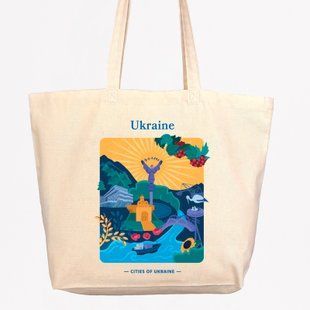 Экосумка, шопер c принтом Украина, бежевый макси, 50х38х14 см SHUA00 фото
