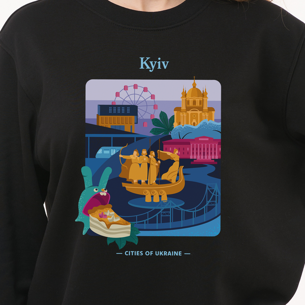 Світшот лонг жіночий з принтом Київ, чорний, M LFKV00 фото