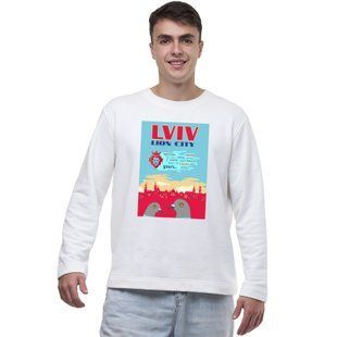 Свитшот лонг мужской с принтом Львов  - Lion Сity молочный, S LMLV00 фото
