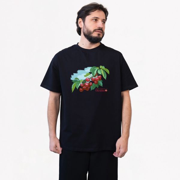 Футболка мужская c принтом Черешня, черная, 2XL FMCH00 фото