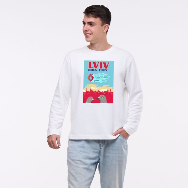 Світшот лонг чоловічий з принтом Львів  - Lion Сity молочний, S LMLV00 фото