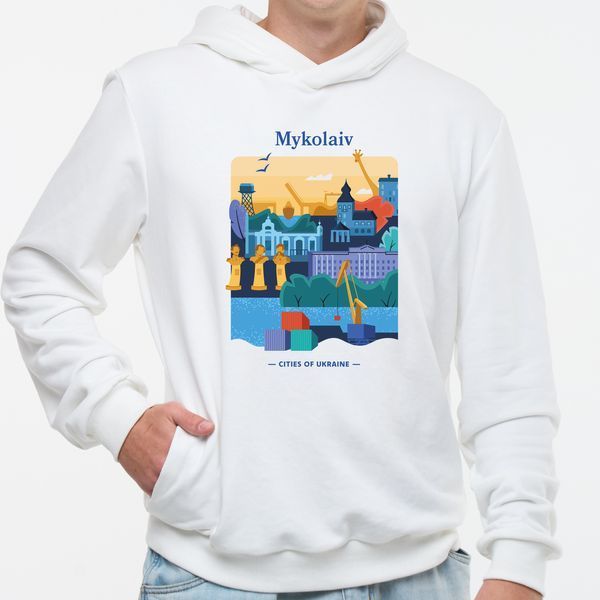 Худі чоловіче з принтом Миколаїв, молочне, S XMМК00 фото