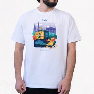 Футболка чоловіча з принтом Львів, біла, 2XL FMLV00 фото
