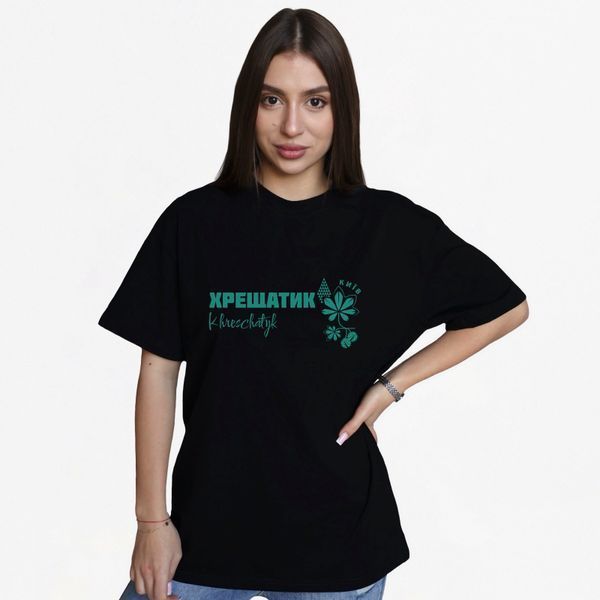 Футболка жіноча з принтом Хрещатик, чорна, L FFHE00 фото