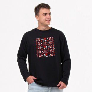 Свитшот лонг мужской с принтом Вышиванка, черный, M LMVY00 фото