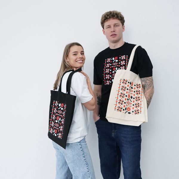 Екосумка, торба, шопер з принтом Вишиванка, чорний, 38х40 см SHVY00 фото