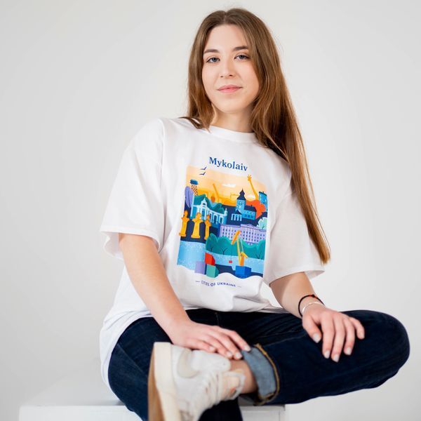 Футболка жіноча з принтом Миколаїв, біла, S FFMK00 фото