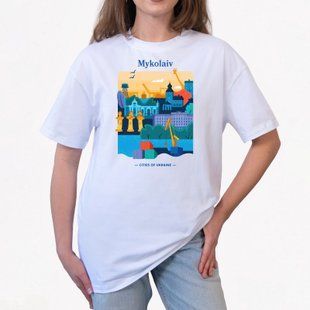 Футболка женская с принтом Николаев, белая, XL FFMK00 фото