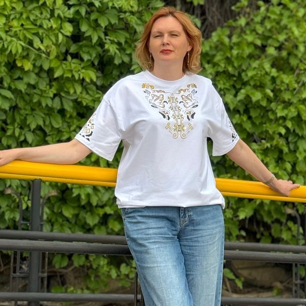 Футболка жіноча з принтом Золоті птахи, біла, 2XL FFSR00 фото