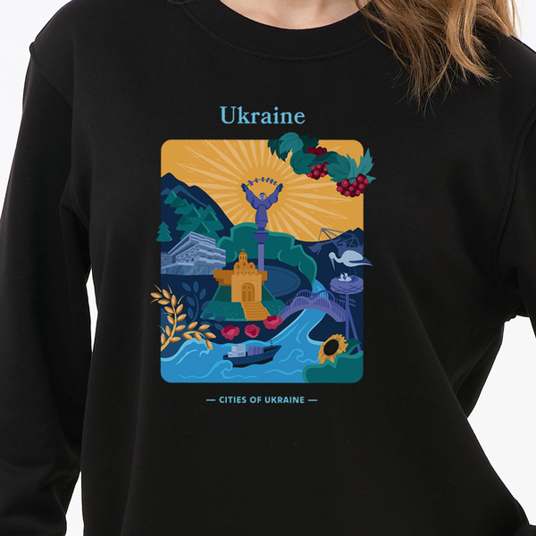 Світшот лонг жіночий з принтом Україна, чорний, XL LFUA00 фото