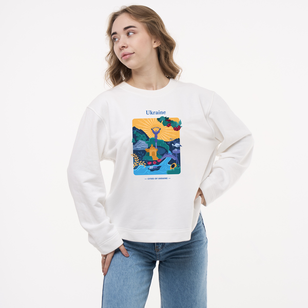 Світшот лонг жіночій з принтом Україна, молочний, 2XL LFUA00 фото