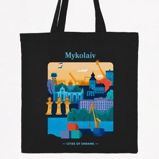 Экосумка, шопер c принтом Николаев, черный, 38х40 см SHMK00 фото