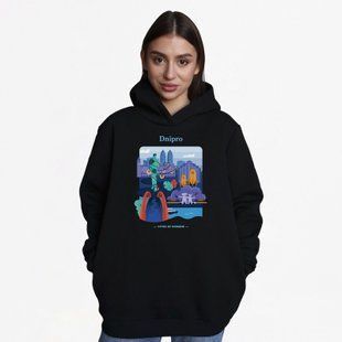 Худи женское&nbsp;c принтом Днепр, черное, 2XL XFDP00 фото