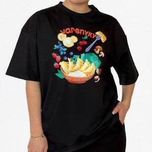 Футболка женская c принтом Вареники, черная, 2XL FFVR00 фото