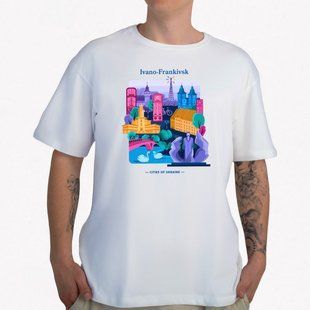 Футболка чоловіча з принтом Івано-Франківськ, біла, L FMIF00 фото