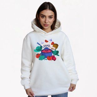 Худи женское&nbsp;c принтом Борщ, молочное, 2XL XFBR00 фото
