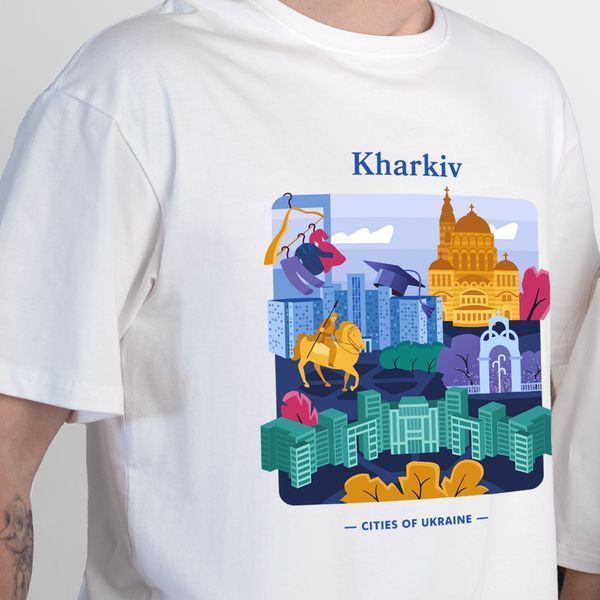 Футболка чоловіча з принтом Харків, біла, 2XL FMHK00 фото