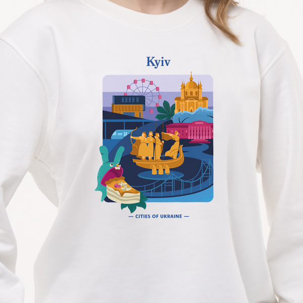 Світшот лонг жіночий з принтом Київ, молочний, M LFKV00 фото