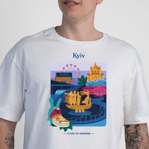 Футболка чоловіча з принтом Київ, біла, XL FMKV00 фото