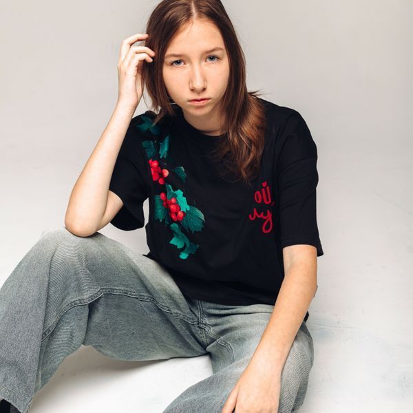 Футболка женская&nbsp;c принтом Калина, черная, XL FFKL00 фото