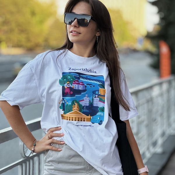 Футболка жіноча з принтом Запоріжжя, біла, XS FFZP00 фото
