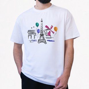 Футболка мужская c принтом Париж, белая, L FMPA00 фото