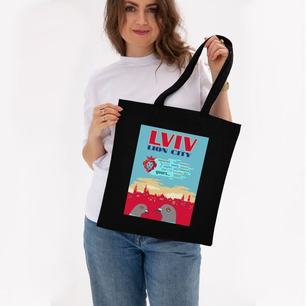 Екосумка шопер з принтом Львів - Lion City, чорний, 38х40 см SHLS00 фото