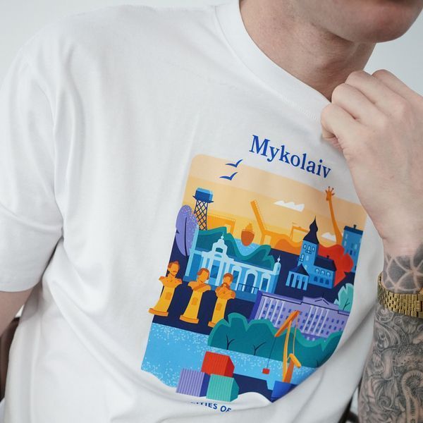 Футболка чоловіча з принтом Миколаїв, біла, L FMMK00 фото