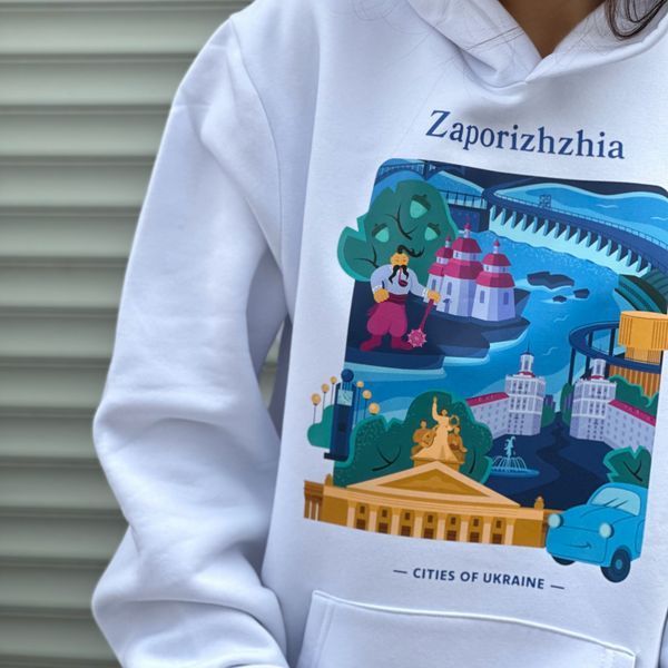 Свитшот мужской с принтом Запорожье, белый, S CMZP00 фото