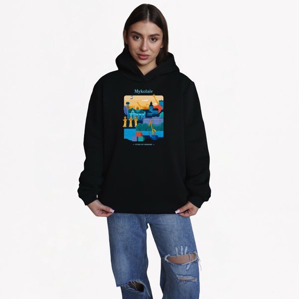 Худи женское&nbsp;c принтом Николаев, черное, M XFMK00 фото