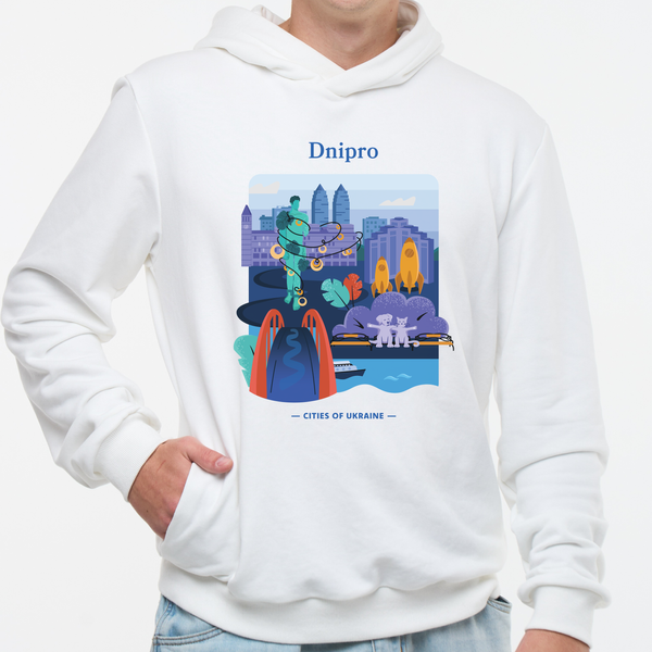 Худі чоловіче з принтом Дніпро, молочне, 2XL XMDP00 фото