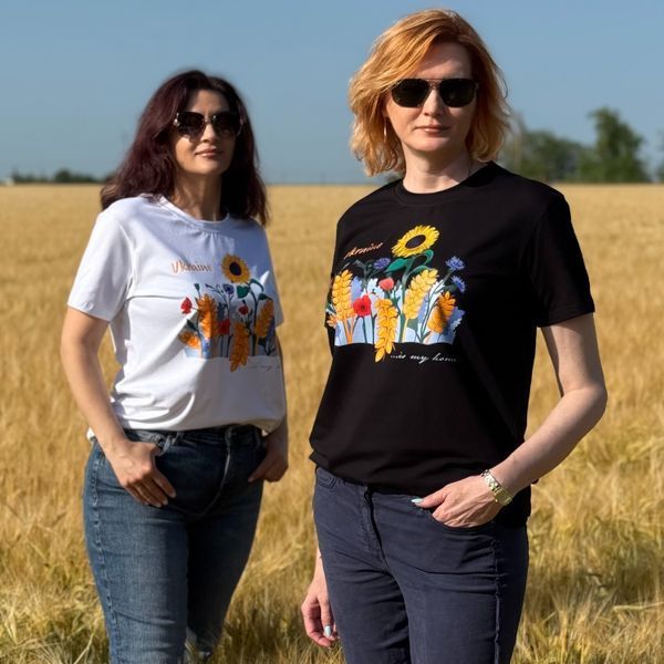 Футболка жіноча з принтом Польові квіти, чорна, 2XL FFPK00 фото