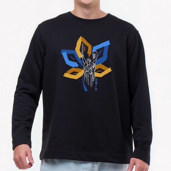 Свитшот лонг мужской с принтом Родина-Мать, черный, M 1139528669 фото