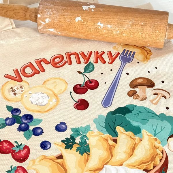 Екосумка, торба, шопер з принтом Вареники, бежевий обʼємний, 35х42х10 см SHVR00 фото
