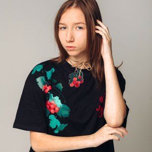 Футболка женская&nbsp;c принтом Калина, черная, 2XL FFKL00 фото