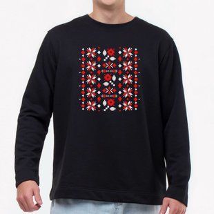 Свитшот лонг мужской с принтом Вышиванка, черный, 2XL LMVY00 фото