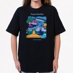 Футболка женская с принтом Запорожье, черная, 2XL FFZP00 фото