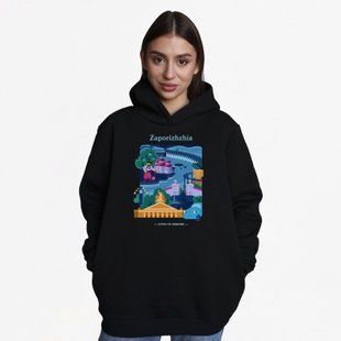 Худи женское&nbsp;c принтом Запорожье, черное, 2XL XFZP00 фото