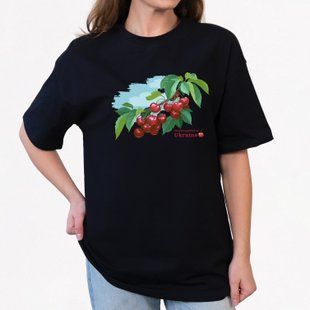 Футболка женская c принтом Черешня, черная, 2XL FFCH00 фото