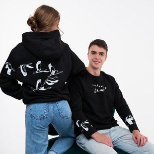 Худи женское с принтом&nbsp;Аисты, черное, S XFLB00 фото