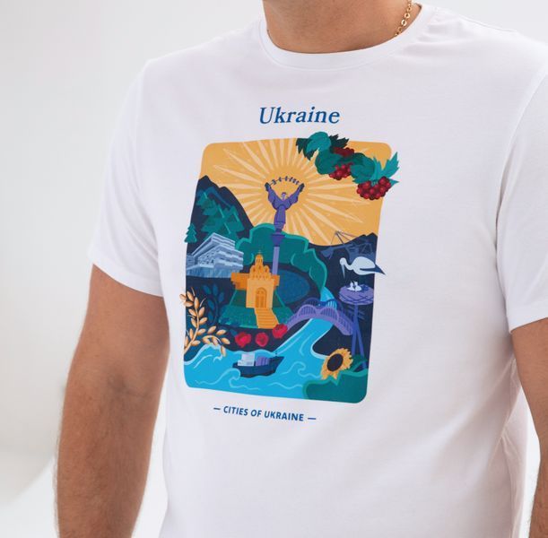 Футболка чоловіча з принтом Україна, біла, L FMUA00 фото